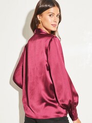 Lipsy Red Pussybow Neck Long Sleeve Blouse - Image 2 of 4