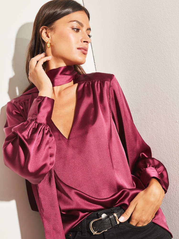 Lipsy Red Pussybow Neck Long Sleeve Blouse - Image 4 of 4