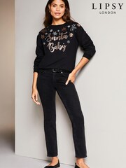 Lipsy Black Multi Sequin Christmas Round Neck Jumper - Image 1 of 4