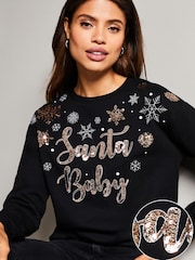 Lipsy Black Multi Sequin Christmas Round Neck Jumper - Image 2 of 4