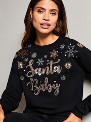 Lipsy Black Multi Sequin Christmas Round Neck Jumper - Image 4 of 4