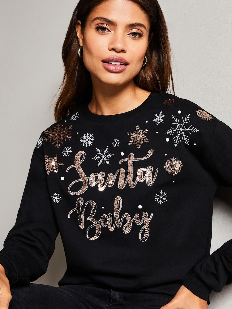 Lipsy Black Multi Sequin Christmas Round Neck Jumper - Image 4 of 4