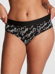 Victoria's Secret PINK Pure Black Holiday Lights Script Logo Hipster Knickers - Image 1 of 3