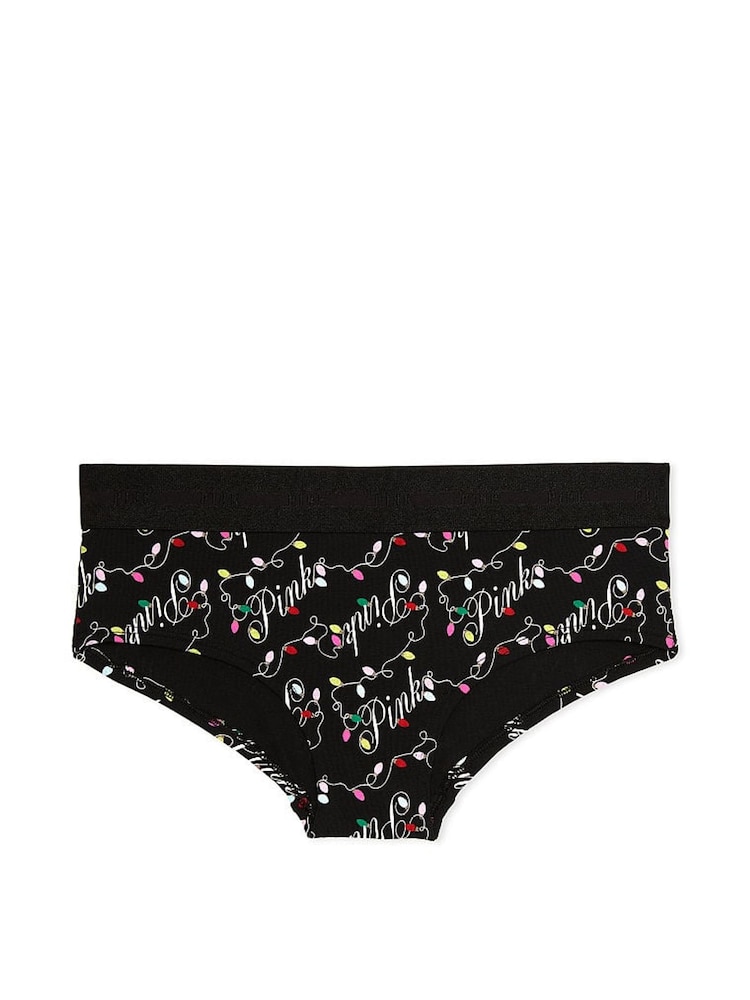 Victoria's Secret PINK Pure Black Holiday Lights Script Logo Hipster Knickers - Image 3 of 3