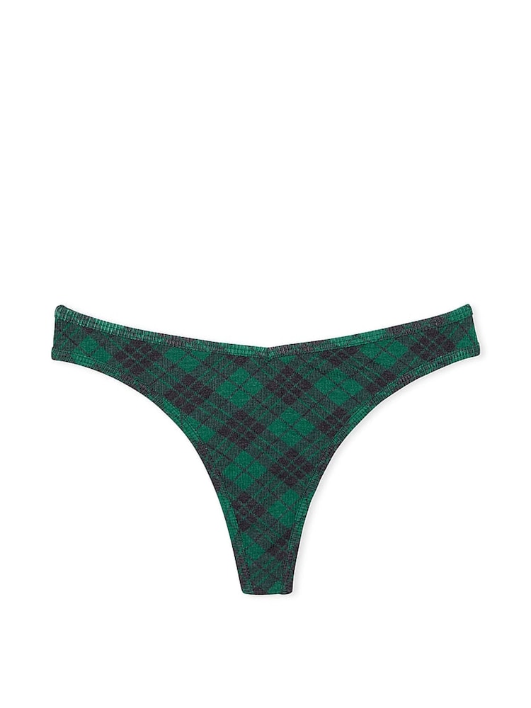 Victoria's Secret PINK Garnet Green Plaid Rib Cotton Thong Knickers - Image 3 of 3