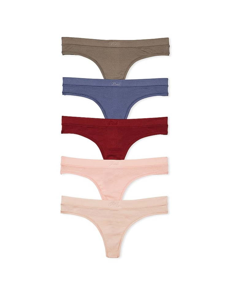 Victoria's Secret PINK Brown/Blue/Red/Pink Thong 5 Pack Knickers - Image 1 of 1