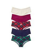 Victoria's Secret PINK Blue/Green/Red/White/Pink Waffle & Rib Cheeky Cotton 5 Pack Knickers - Image 1 of 1