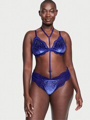 Victoria's Secret Night Ocean Blue Embellished Velvet Bodysuit - Image 1 of 3