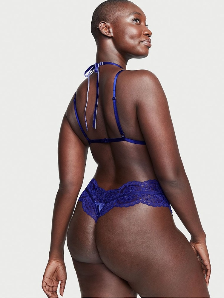 Victoria's Secret Night Ocean Blue Embellished Velvet Bodysuit - Image 2 of 3