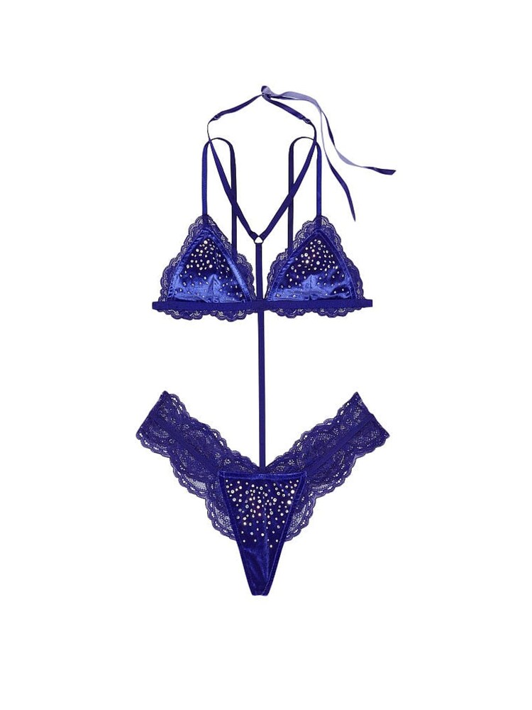 Victoria's Secret Night Ocean Blue Embellished Velvet Bodysuit - Image 3 of 3