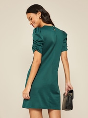 Friends Like These Green Short Puff Sleeve Round Neck Shift Dress - Image 2 of 4