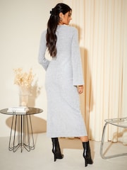 Friends Like These Grey Soft Touch Rib V Neck Knit Midi Dress - Image 4 of 4