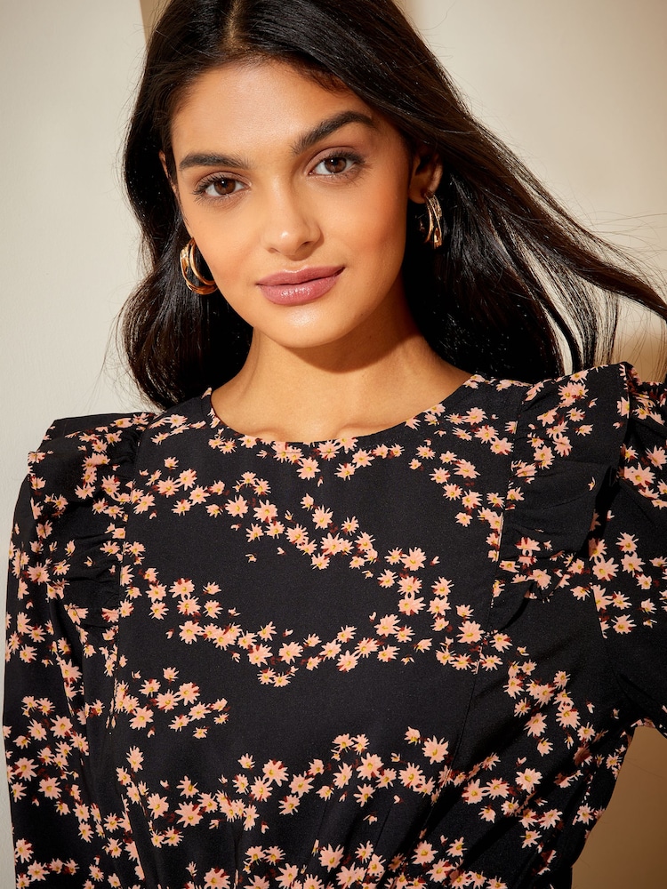 Friends Like These Black Ruffle Sleeve Mini Fit and Flare Dress - Image 3 of 4