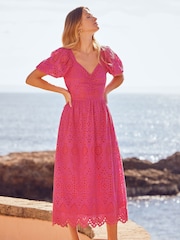 Friends Like These Pink All Over Broderie Sweetheart Midi Dress - Image 1 of 4