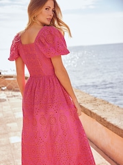 Friends Like These Pink All Over Broderie Sweetheart Midi Dress - Image 2 of 4