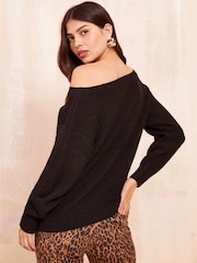 Friends Like These Black Petite Slash Neck Jumper - Image 4 of 4