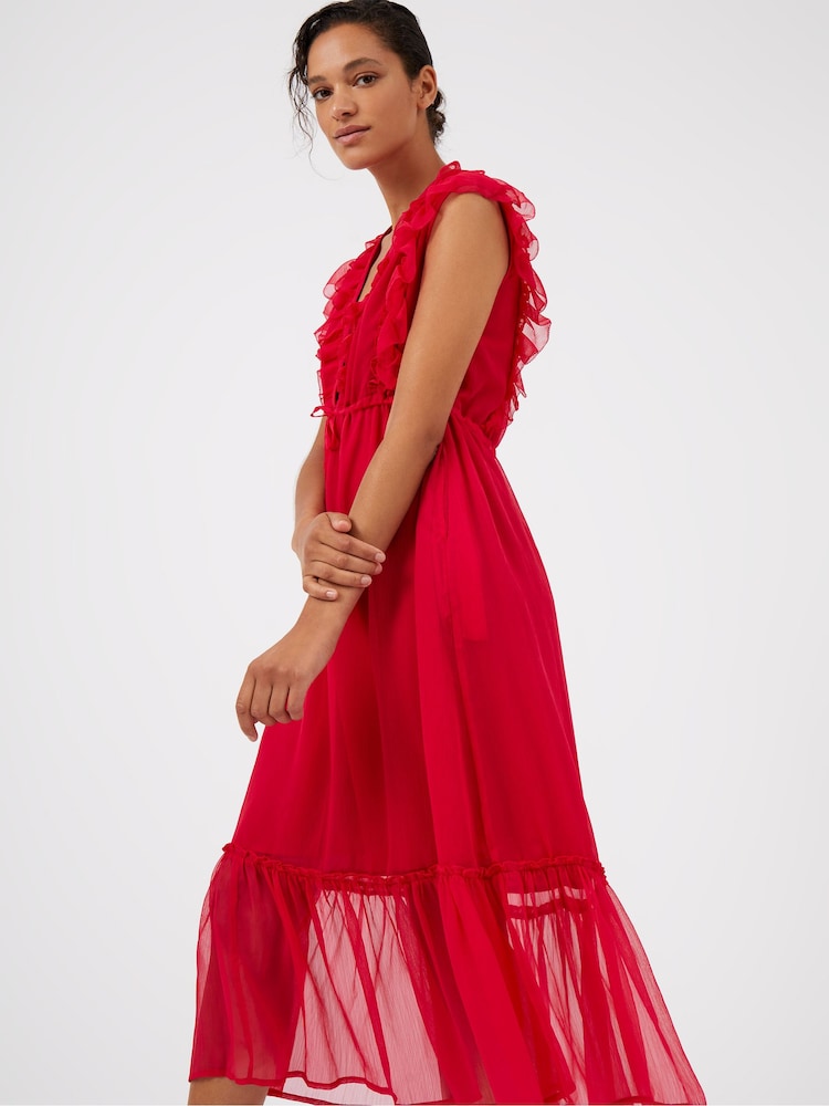 Great Plains Hot Pink High Summer Crinkle V Neck Dress - Image 2 of 4