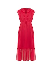 Great Plains Hot Pink High Summer Crinkle V Neck Dress - Image 4 of 4