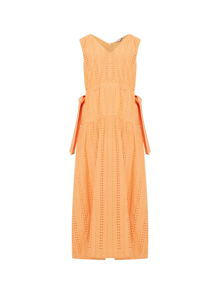 Great Plains Orange Summer Embroidery V Neck Dress - Image 4 of 4