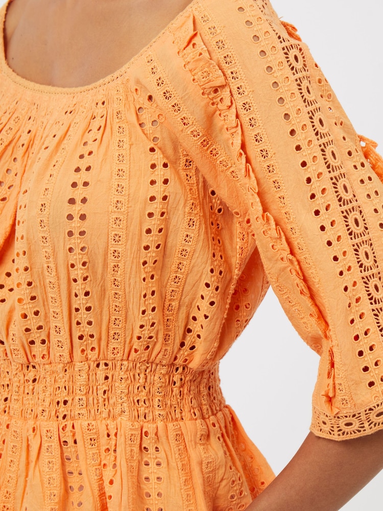 Great Plains Orange Summer Embroidery Square Neck Top - Image 2 of 4