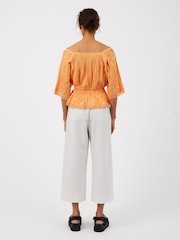 Great Plains Orange Summer Embroidery Square Neck Top - Image 3 of 4