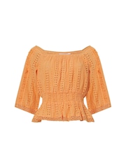 Great Plains Orange Summer Embroidery Square Neck Top - Image 4 of 4