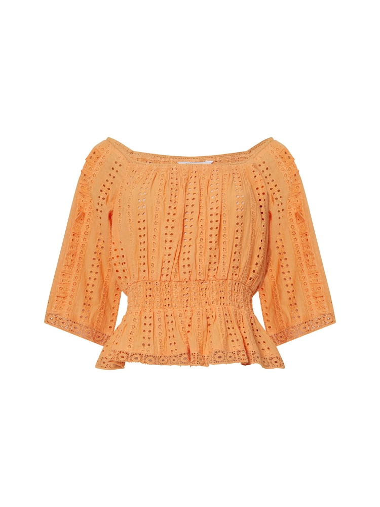 Great Plains Orange Summer Embroidery Square Neck Top - Image 4 of 4
