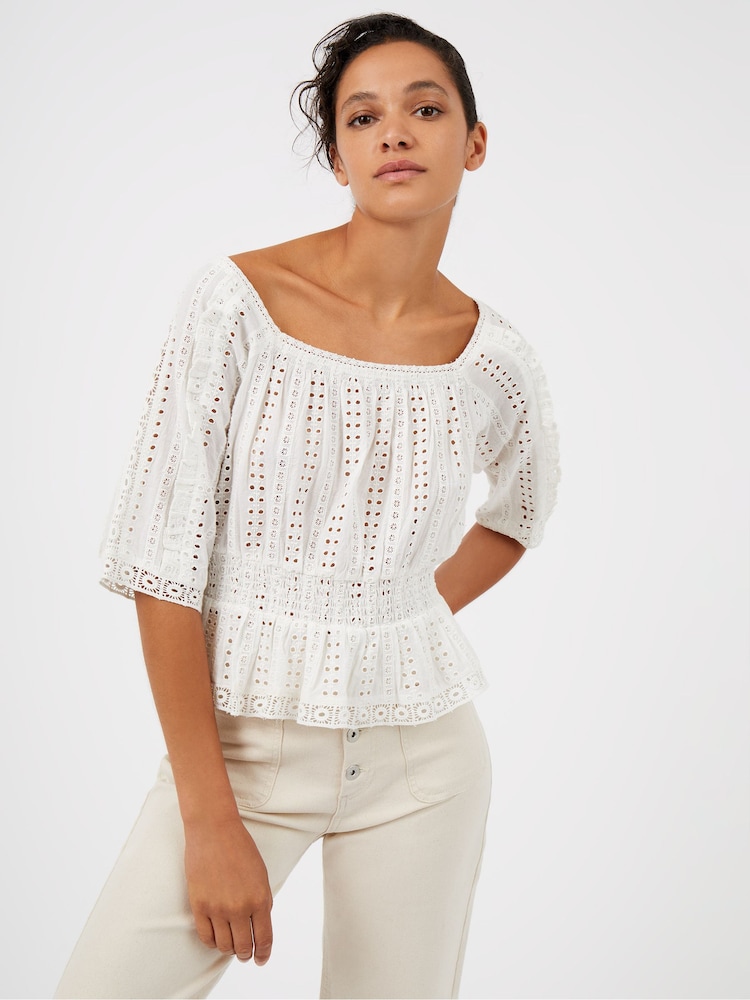 Great Plains White Summer Embroidery Square Neck Top - Image 1 of 4