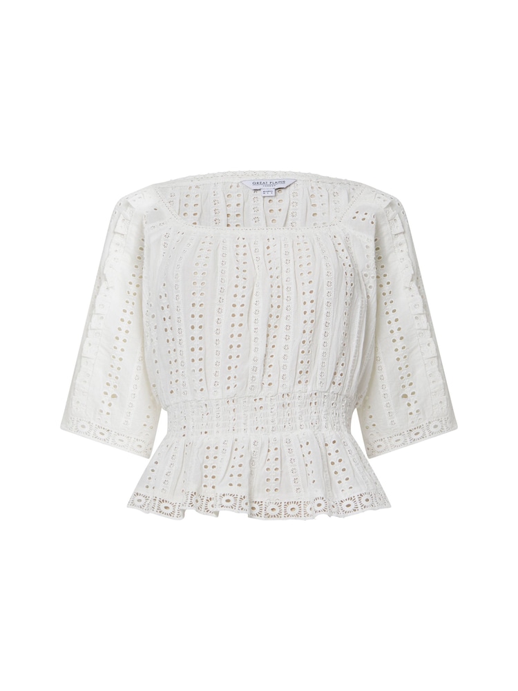 Great Plains White Summer Embroidery Square Neck Top - Image 4 of 4