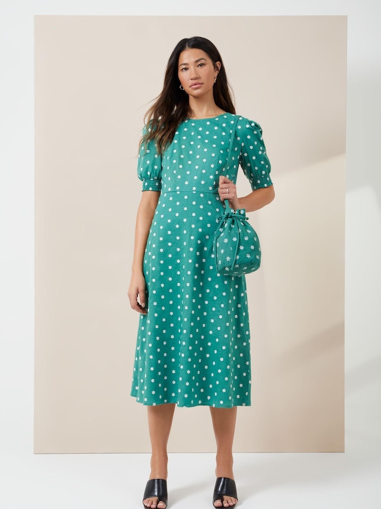 Great Plains Green Daisy Embroidery Midi Dress - Image 1 of 4