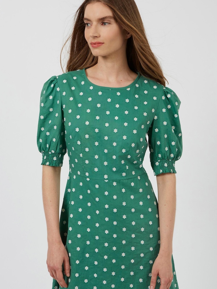 Great Plains Green Daisy Embroidery Midi Dress - Image 2 of 4