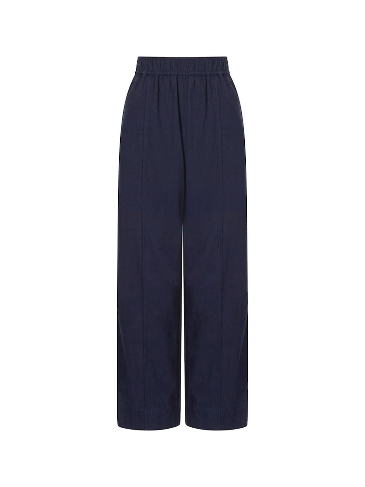 Great Plains Navy Blue Crinkle Cotton Trousers - Image 3 of 3