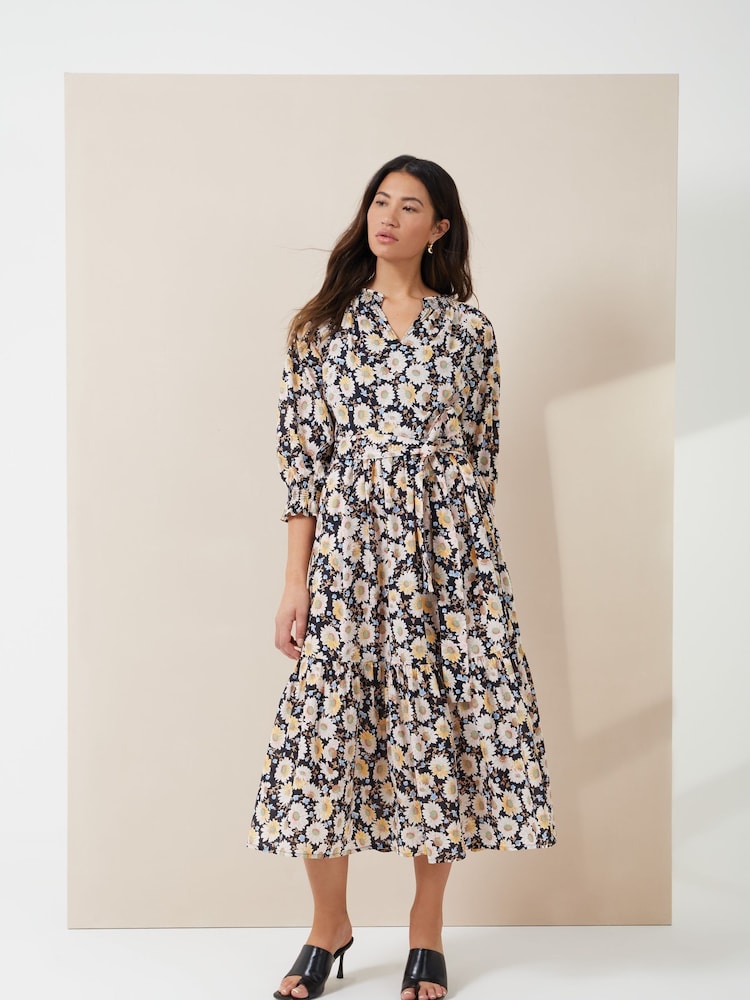 Great Plains Black Multi Sunflower Print Belted Dress - Image 1 of 4