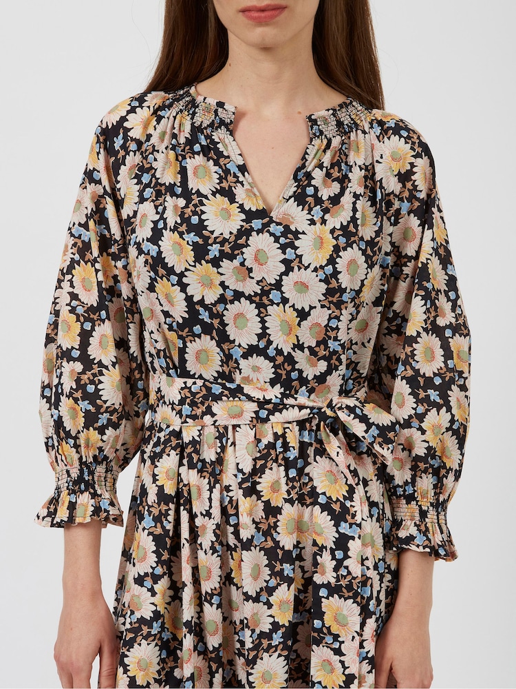 Great Plains Black Multi Sunflower Print Belted Dress - Image 2 of 4