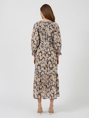 Great Plains Black Multi Sunflower Print Belted Dress - Image 3 of 4