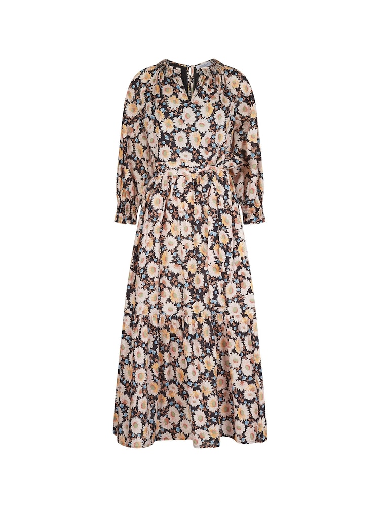 Great Plains Black Multi Sunflower Print Belted Dress - Image 4 of 4