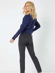 Gerippte Strickjacke mit Puffärmeln, Lavendel - Bild 3 von 5
