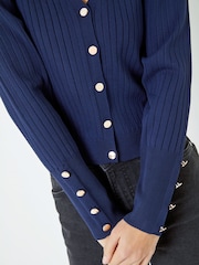 Gerippte Strickjacke mit Puffärmeln, Lavendel - Bild 4 von 5