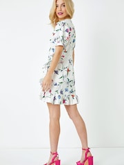 Dusk White Multi Floral Print Frill Wrap Dress - Image 3 of 5