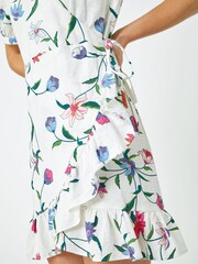 Dusk White Multi Floral Print Frill Wrap Dress - Image 4 of 5