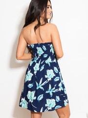 Pour Moi Navy Blue Troical Removable Straps Shirred Bodice Short Dress - Image 3 of 5