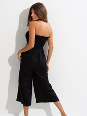Pour Moi Black Shirred Bodice Culotte Jumpsuit - Image 3 of 5
