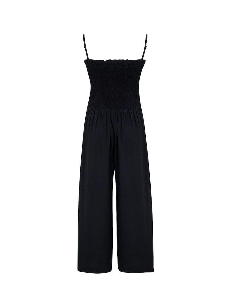 Pour Moi Black Shirred Bodice Culotte Jumpsuit - Image 5 of 5