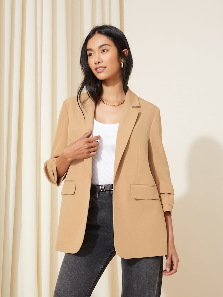Friends Like These Camel Nude Edge to Edge Tailored Blazer - Image 1 of 4 Friends Like These Camel Nude Edge to Edge Tailored Blazer - Image 1 of 4