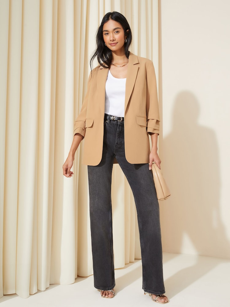 Friends Like These Camel Nude Edge to Edge Tailored Blazer - Image 2 of 4 Friends Like These Camel Nude Edge to Edge Tailored Blazer - Image 2 of 4