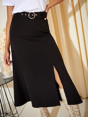 Friends Like These Black Tailored Belted Midi Skirt - Image 1 of 4
