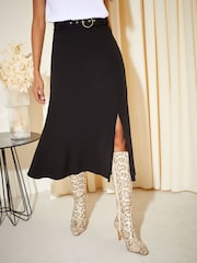Friends Like These Black Tailored Belted Midi Skirt - Image 3 of 4