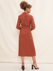 Friends Like These Red Utility Belted Long Sleeve Midi Shirt Dress - Image 2 of 4