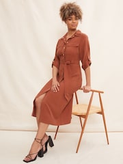 Friends Like These Red Utility Belted Long Sleeve Midi Shirt Dress - Image 3 of 4
