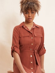Friends Like These Red Utility Belted Long Sleeve Midi Shirt Dress - Image 4 of 4